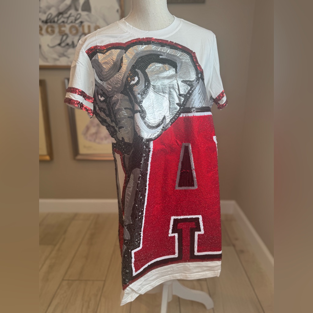 New!Queen Of Sparkles Licensed Alabama Sequin Mascot Oversized Tee Mini Dress